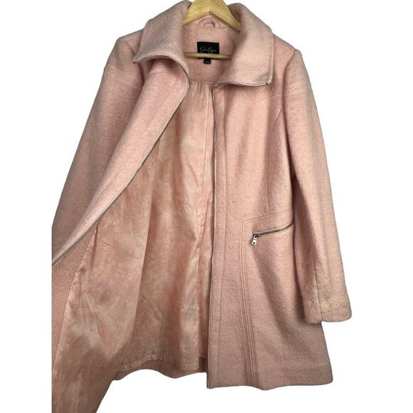 Jessica Simpson Zippered Boucle Wool Blend Blush Lined Flared Hem Coat Large - Picture 5 of 15
